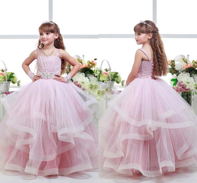 2016 Pink Toddler Ball Gown Wedding Flower Girl Dresses Tutu Ruffles